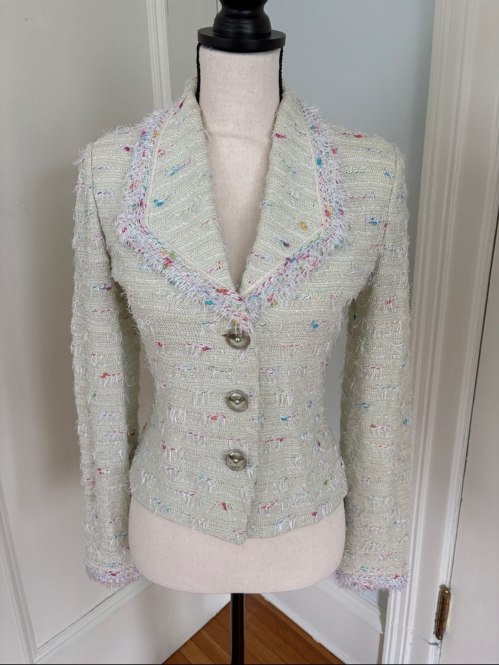 St. John Collection Tweed Mint Women's Jacket with Decorative Buttons